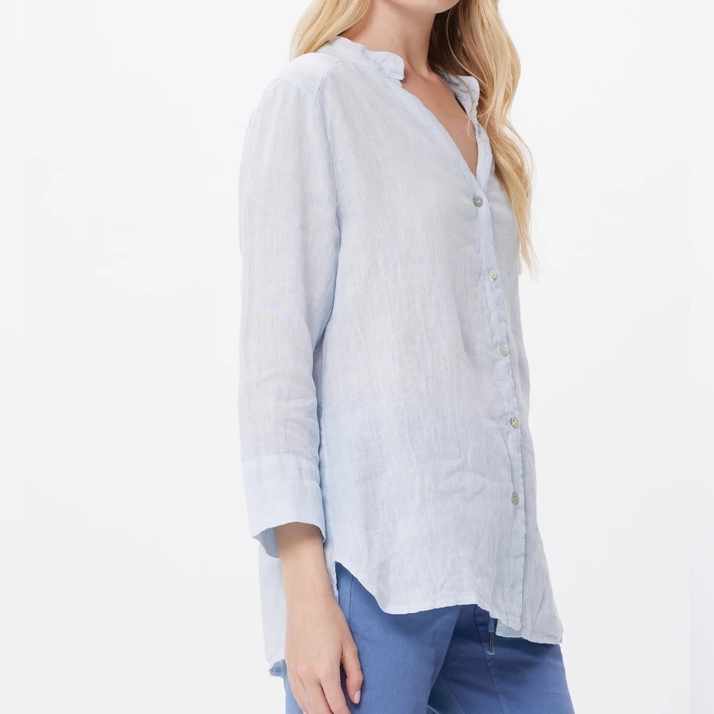 Suzy D Madison Linen V Neck Shirt Blouse Button Up Beach Career Casual Natural - Picture 5 of 13